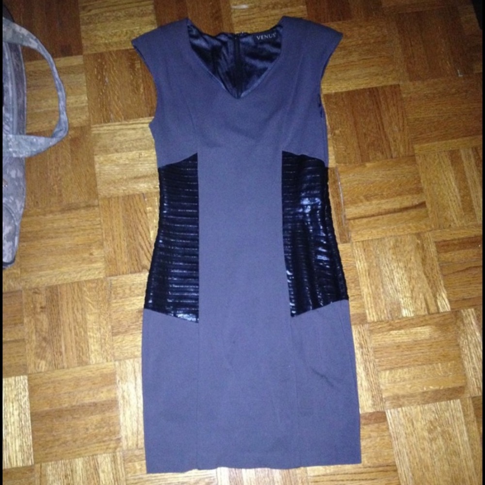 Grey dress with leather side detail